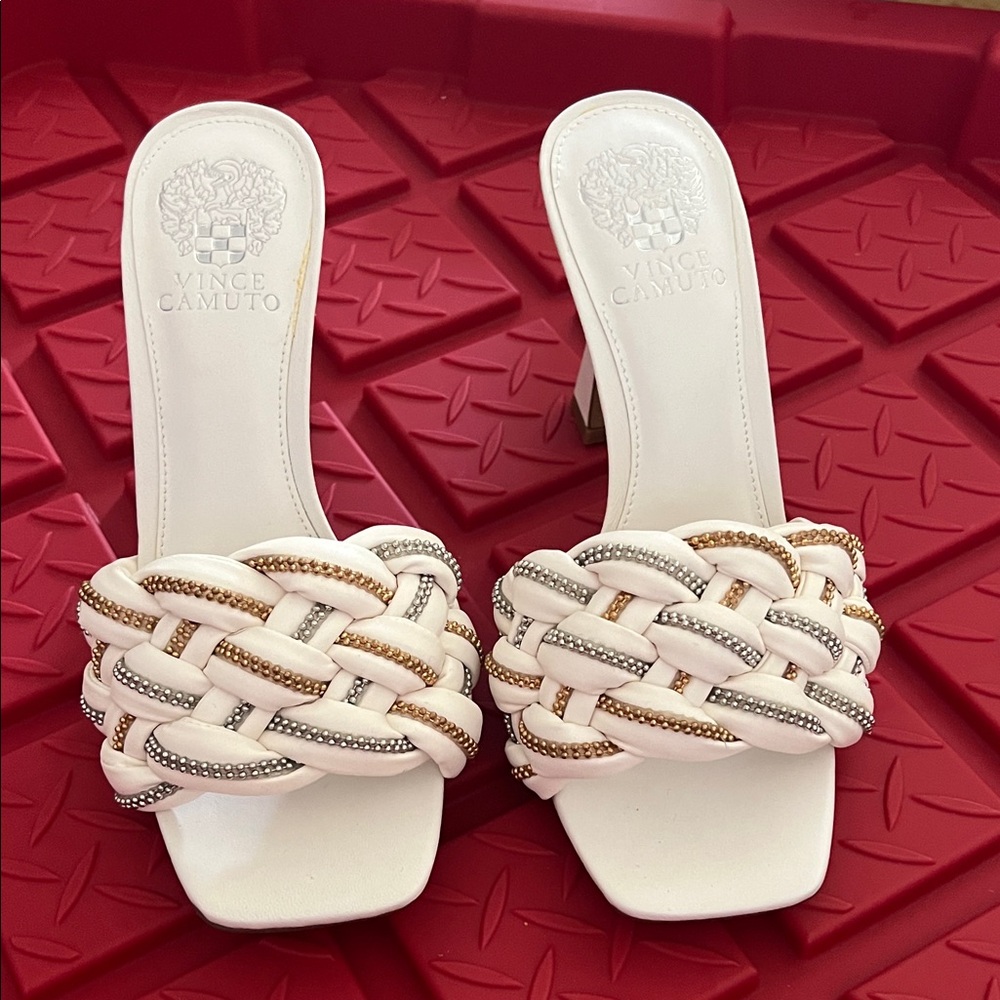 Vince Camuto Women's White and Gold Braided Heels